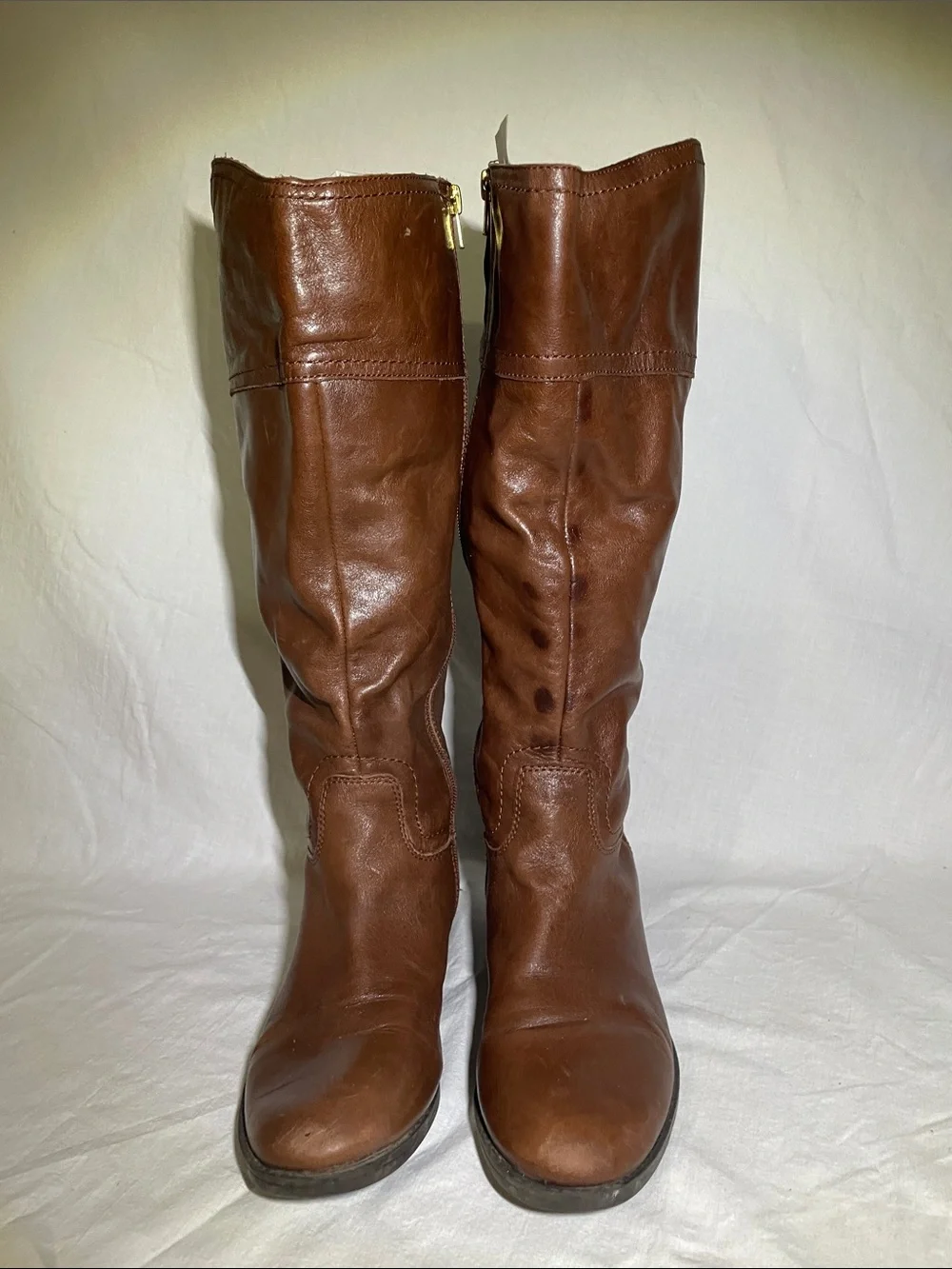 Audrey Brooke Tall Brown Leather Zip-Front Riding Boots women’s 7.5